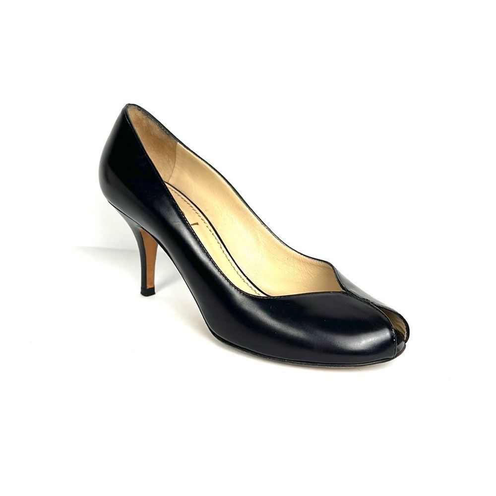 YSL Yves Saint Laurent Black Leather Peep Toe Heels Shoes - Picture 3 of 15